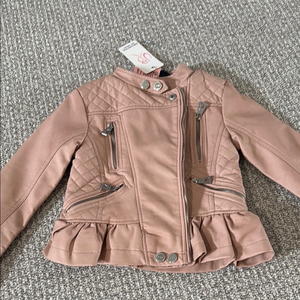 New Urban Republic Girls' Pink Quilted Moto Jacket Faux Leather 5/6 M - Picture 4 of 5